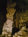 Rock pillar column chalk limestone from op to bottom fromation water in stalatite cave with river pai tour chiang mai Royalty Free Stock Photo