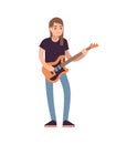 Rock or pop musician with guitar. Guitarist musical performance, male artist standing in casual clothes with musical Royalty Free Stock Photo