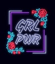 Rock print and slogan vector. Girl Power For T-shirt or other purposes. Symbol of feminism for printing in a neon style