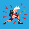 Rock or punk musician. Cool guitarist. The extraordinary person burns down on the guitar. Vector illustration. Royalty Free Stock Photo