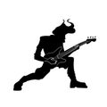 Rock punk musician. The extraordinary guitarist person. Black and white isolated silhouette with contour. Vector illustration
