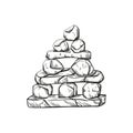 Rock Pyramid Balancing vector illustration. Stone Stacking Art, sketch style print. Balancing and stack rocks emblem.