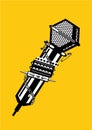 Music poster with microphone. Black and white lineart illustration. Rock and rap tattoo. Royalty Free Stock Photo