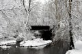Rock River in Winter Snow with Bridge - Genoa City, WI Royalty Free Stock Photo