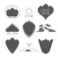 Rock Road - Shield - Forest and Sun - Set of Silhouette Vector Emblems and Badges Alpine Adventure Related