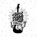 Rock and Roll forever lettering guitar and ribbon Royalty Free Stock Photo