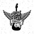 Rock Roll forever lettering with guitar Vector illustration Royalty Free Stock Photo