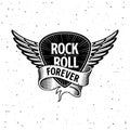 Rock and Roll forever plectrum, ribbon and wings Royalty Free Stock Photo