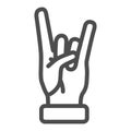 Rock and roll gesture line icon, Hand gestures concept, Heavy metal sign on white background, sign of the horns icon in Royalty Free Stock Photo