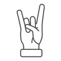 Rock and roll gesture thin line icon, Hand gestures concept, Heavy metal sign on white background, sign of the horns Royalty Free Stock Photo