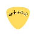 Rock and roll hand lettering on plectrum