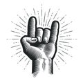 Rock and Roll or Heavy metal, devil horns. Hand sign. Sketch vector illustration