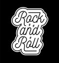 Rock and roll label. Text lettering inscription. Black and white vector illustration