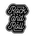 Rock and roll label. Text lettering inscription. Black and white vector illustration