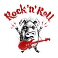 Rock and roll lettering with cartoon pig Royalty Free Stock Photo
