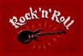 Rock and Roll lettering. Electric guitar on red grunge background Royalty Free Stock Photo