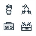 Rock and roll line icons. linear set. quality vector line set such as keyboard, boombox, bomb