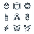 rock and roll line icons. linear set. quality vector line set such as rock, hi hat, ray, skull, guitar pick, lighter, bracelet, Royalty Free Stock Photo