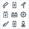 rock and roll line icons. linear set. quality vector line set such as skull, energy drink, keytar, tambourine, keyboard, tshirt,