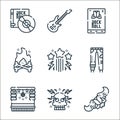 rock and roll line icons. linear set. quality vector line set such as tattoo, skull, stage, pants, stars, fire, rock and roll,