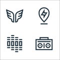 Rock and roll line icons. linear set. quality vector line set such as boombox, equalizer, rock n roll