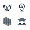 Rock and roll line icons. linear set. quality vector line set such as boombox, equalizer, rock n roll