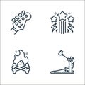 rock and roll line icons. linear set. quality vector line set such as drum, fire, stars