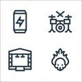Rock and roll line icons. linear set. quality vector line set such as fire, stage, drum set