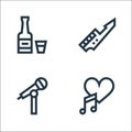 rock and roll line icons. linear set. quality vector line set such as love, microphone, keytar Royalty Free Stock Photo