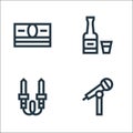 Rock and roll line icons. linear set. quality vector line set such as microphone, audio jack, whiskey