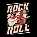 Rock and Roll Monochrome Rock music print, hipster vintage label, graphic design with grunge effect, tee print stamp. t-shirt Royalty Free Stock Photo