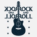 Rock and roll music grunge print with guitar. Rock-music design Royalty Free Stock Photo