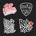 Rock and Roll music symbols with Guitar Wings Skull, Drums Plectrum. labels, logos. Heavy metal templates for design t Royalty Free Stock Photo