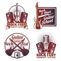 Rock and roll music vector labels. Vintage heavy metal emblems isolated