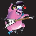 Rockpig jumping in the air with guitar