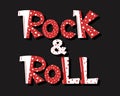 Rock and roll, red and white handwritten lettering on a black background. Print, illustration vector Royalty Free Stock Photo