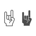 Rock and roll sign line and glyph icon. Rock gesture vector illustration isolated on white. Heavy rock outline style Royalty Free Stock Photo