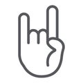 Rock and roll sign line icon, music and hand, heavy metal gesture sign, vector graphics, a linear pattern on a white