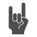 Rock and roll sign solid icon. Rock gesture vector illustration isolated on white. Heavy rock glyph style design Royalty Free Stock Photo