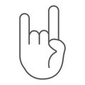 Rock and roll sign thin line icon, music and hand, heavy metal gesture sign, vector graphics, a linear pattern on a
