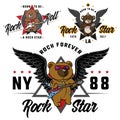 Rock and roll Teddy bear for children drawn hero,print for t shirts,stickers and labels,tattoo