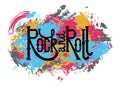 Rock and roll. Vintage hand drawn lettering on grunge abstract background. Retro vector illustration. Royalty Free Stock Photo