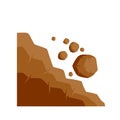 Rock rolls off cliff. Falling boulder. Rockfall and landslide.