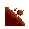 Rock rolls off cliff. Falling boulder. Rockfall and landslide.