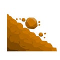 Rock rolls off a cliff. Falling boulders. Rockfall and landslide