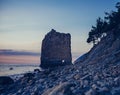 Rock Sail on pebble coast of Black sea Royalty Free Stock Photo