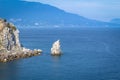 Rock Sail at the Swallow Nest in the Crimea, background with vignette. Beautiful seascape Royalty Free Stock Photo