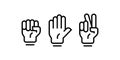 Rock, scissors, paper hand gesture. Vector line icons