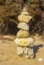 Rock sculptures on Prai da Oura Beach at Albuferia Portugal Royalty Free Stock Photo