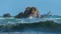 Rock in the sea near Auderville, Normandy France in summer